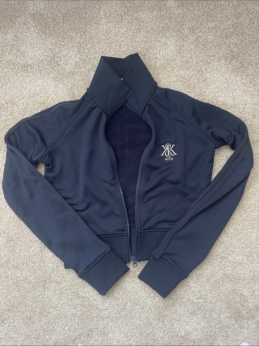 Kith Women's Dark Navy Full-Zip Cropped Bomber Jacket